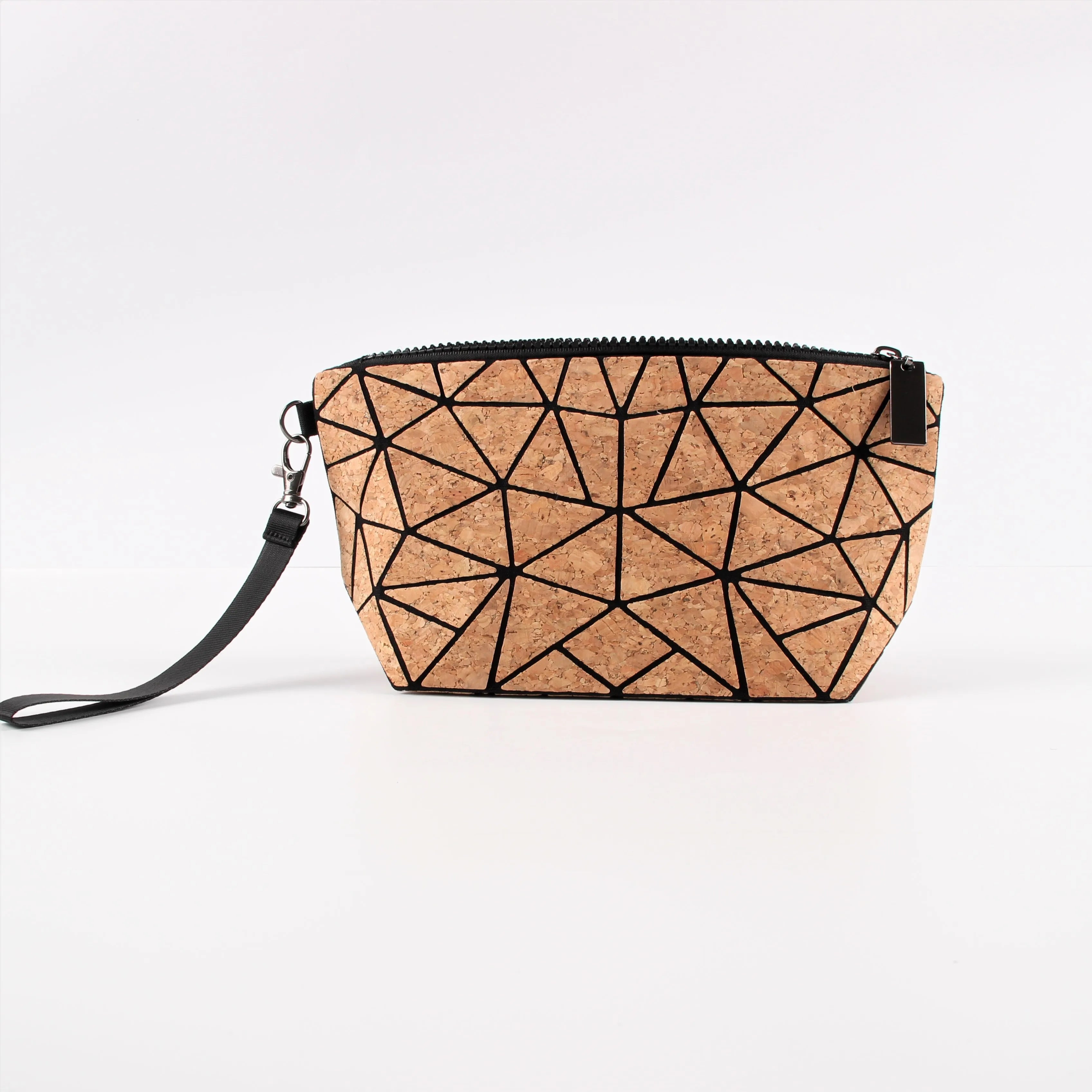 Lightweight Eco-Friendly Natural Cork Women's Tote Handbag Portable Zipper Closure Available Various Sizes for Cosmetics Storage