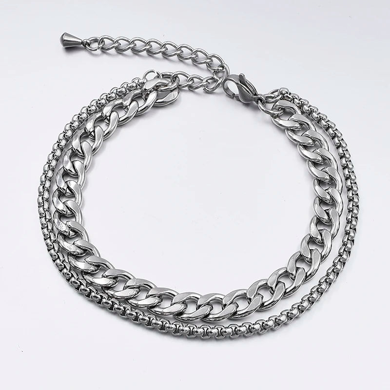 Stainless Steel Silver Plated Trendy Beach Cuban Chain Anklets & Ankle Bracelets for Women and Men DG Jewelry