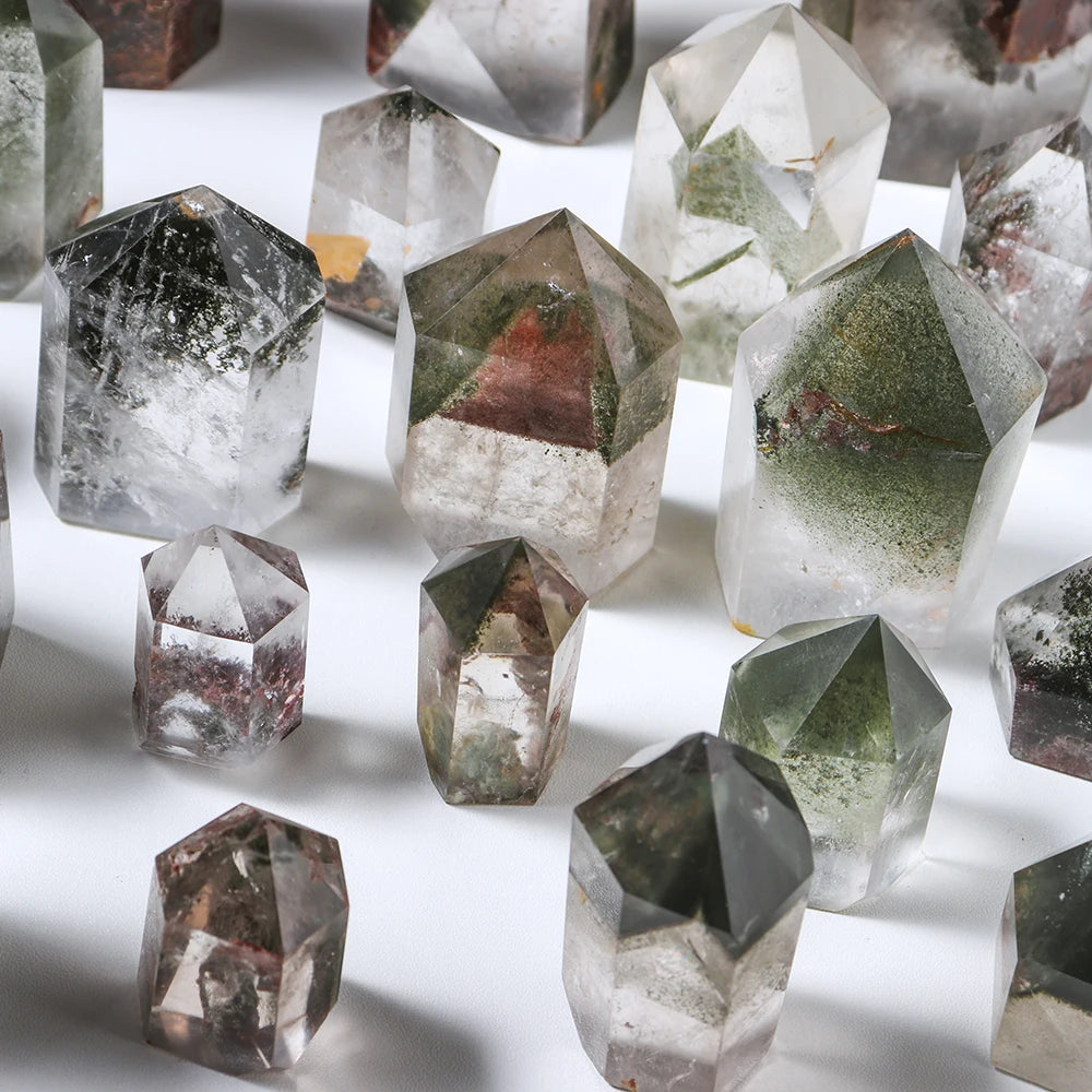 Wholesale Natural Polished Energy Wand Green Phantom Quartz Chorite Crystal Point Tower