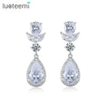LUOTEEMI Trendy 18 K Gold Crystal Diamond Water Drop Earrings Brass Full Big Cubic Zirconia CZ Drip Earrings