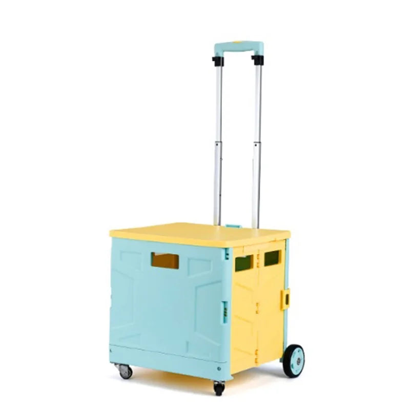 Small Tesco Design Foldable Supermarket Shop Folding Luggage Shopping Trolley Cart Bag with Wheel Caster