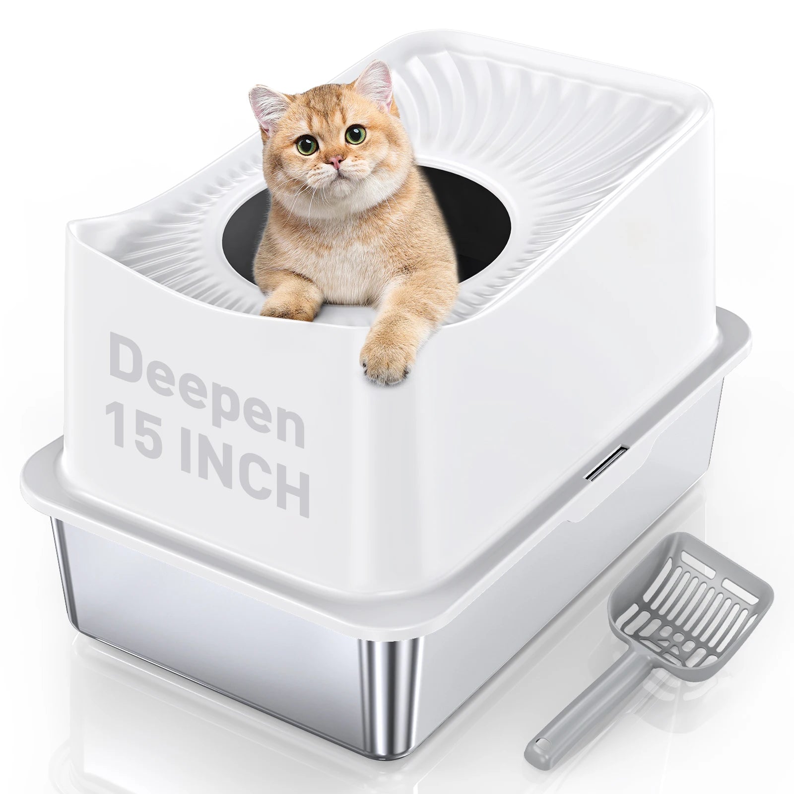Stainless Steel Rectangle Cat Litter Box Customized Color Hygienic Odor Control Eco-Friendly 64L Large Capacity Top Entry