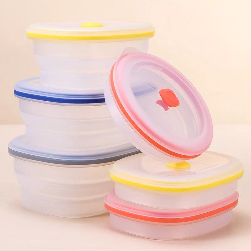 Travel Bpa Free Silicon Collapsable Bowl Dog Food Storage Container Set Silicone Folding Kids Lunch Box Set Bento Box