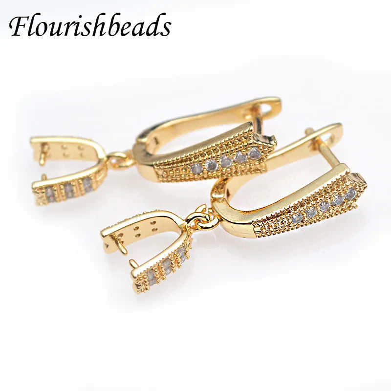 New Arrival 18K Gold Plated White CZ Paved Hook Earring Accessories for Pearl Stone DIY Earrings