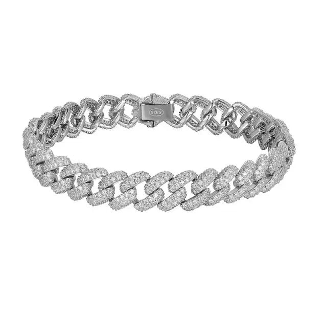 Solid 925 Sterling Silver 9mm 18K Gold Plated Hip Hop Iced Miami Cuban Bracelet Necklace Anklet for Men Women