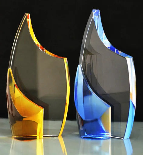 Yellow Blue Base Crystal Glass Plaque Trophy MH-NJ0137