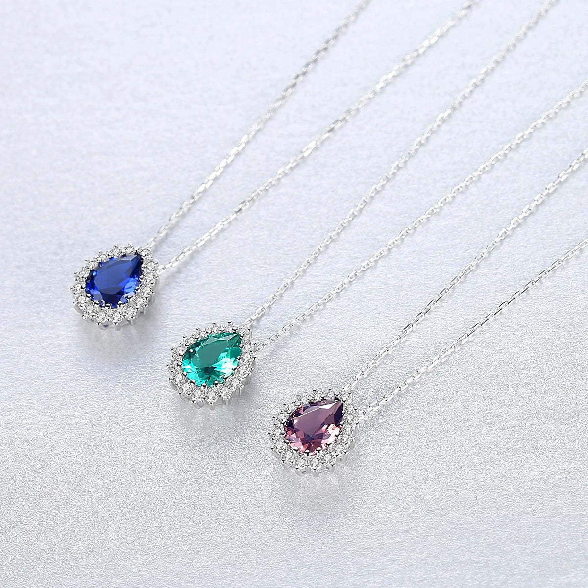 Daidan Lady Gift Clear Gemstone Pendant Sterling Silver Cz Water Drop Teardrop Necklace