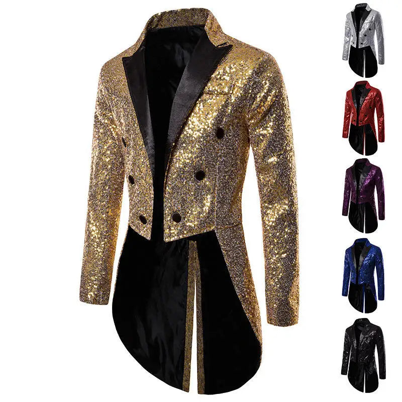 Shiny Sequin Glitter Embellished Tuxedo Blazer Men Nightclub DJ Party Wedding Tailcoat Suits Men's Stage Singer Costume