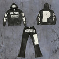 OEM Custom Sun Faded Vintage Streetwear Heavyweight Hoodie Acid Wash Applique Flare Sweatpants Suit Tracksuits for Men
