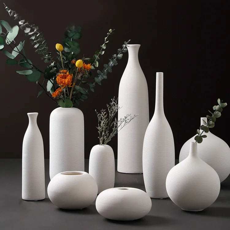 Modern White Ceramic Vase Set  Nordic Minimalist Living Room Vase for Home Decorative Wholesale