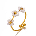 Wholesale Pvd 18k Gold Stainless Steel Zircon Hand-woven Flower Design Colorful Crystal Flower Open Ring for Women
