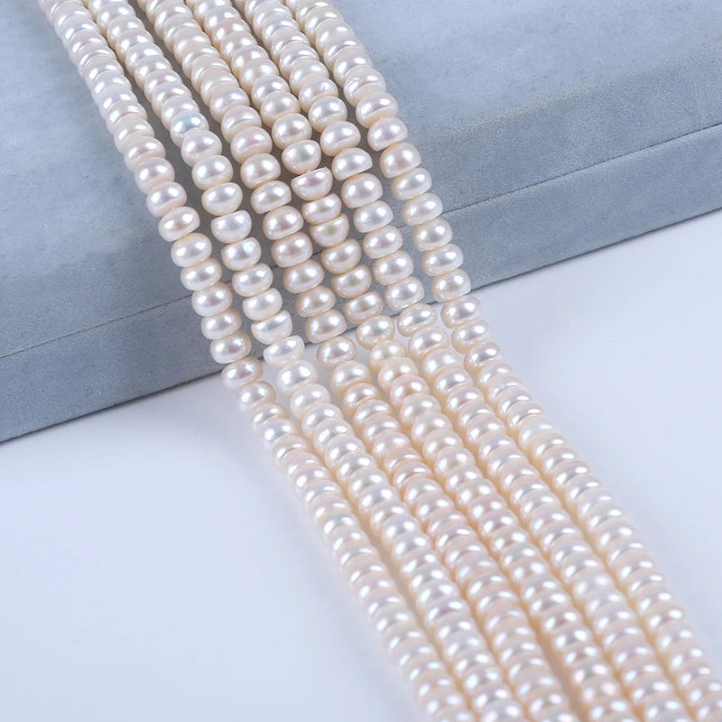 AAAA Quality 6-7mm Natural White Genuine Real  Freshwater Perfect Button Shape  Pearls Strands for Jewelry Making