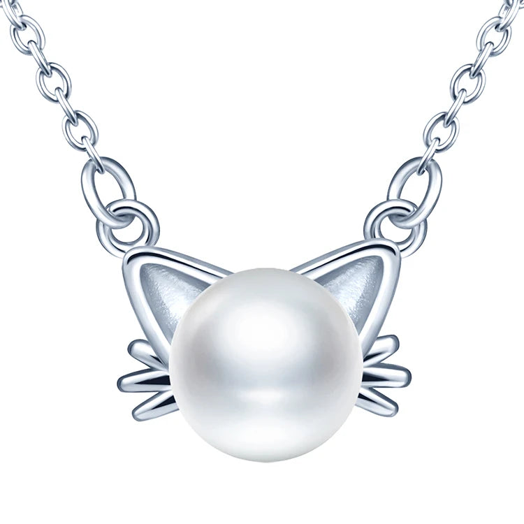 Necklace Pearls Top Quality Cute Cat Pearl Necklace with 925 Silver Chain