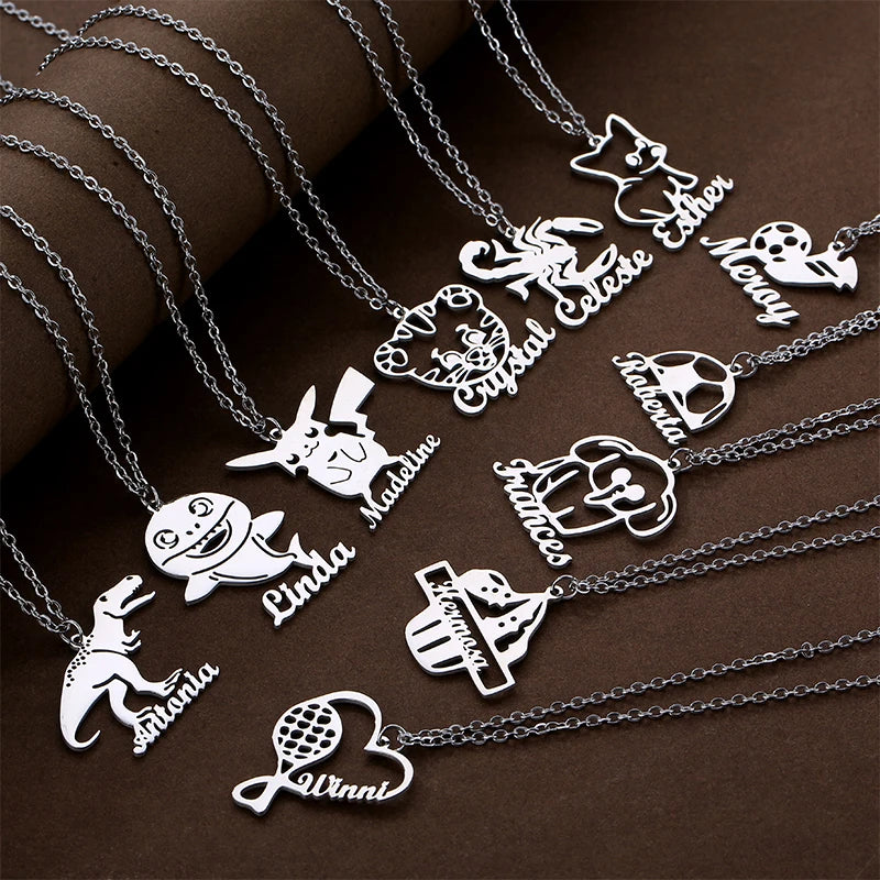 Personalised Kids Stainless Steel Plate Custom Letter Name Pendant Necklace