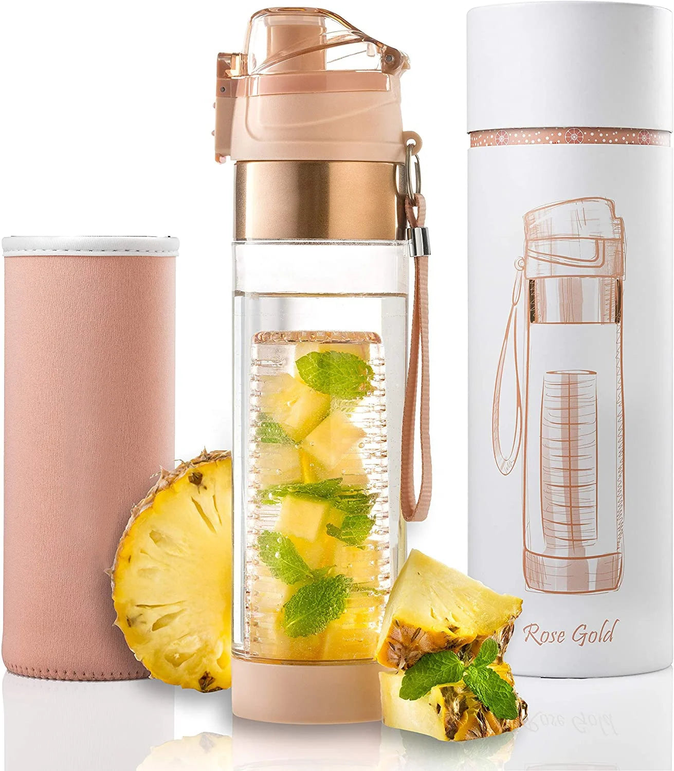 Fruit Infuser Water Bottle Gift Box Unique Stylish Design and Insulating Sleeve 24oz