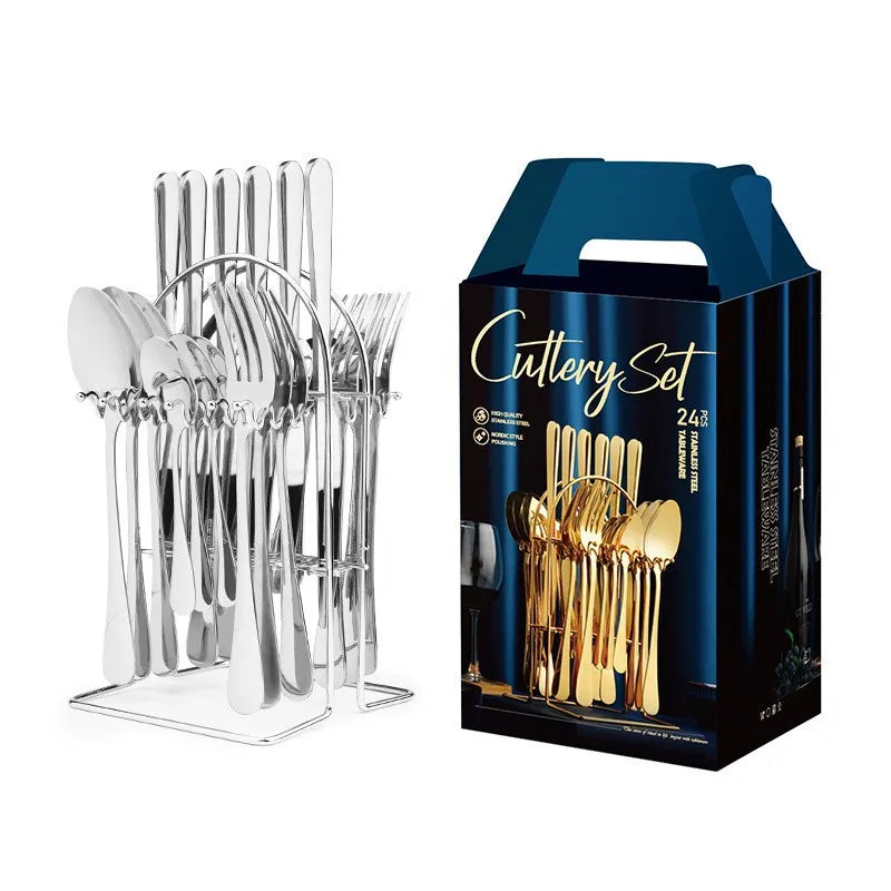 Custom Gift Flatware Set Silver 25pcs Cutlery Set Stainless Steel Dinnerware
