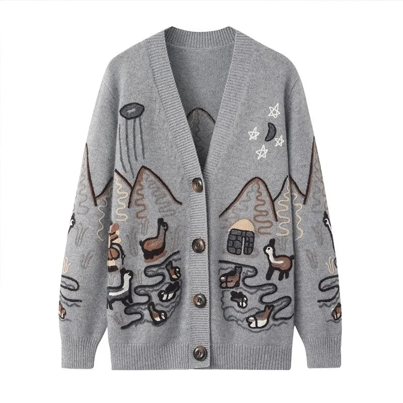 Luxury Women's Long Sleeve Single Breasted Knit Loose V Neck Winter Cardigans Erdos 100 Pure Coat 100% Cashmere Sweater