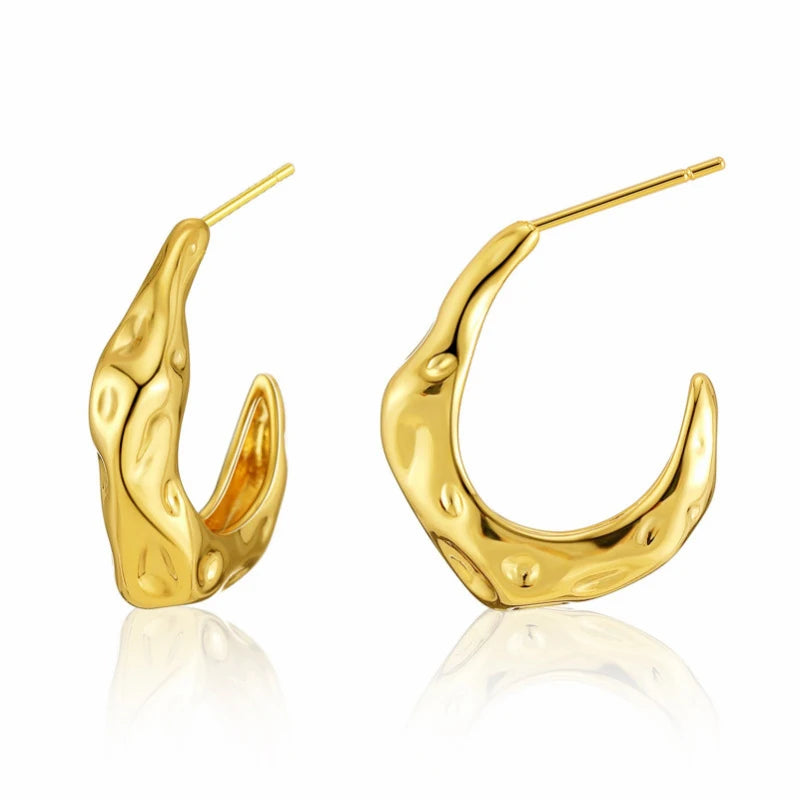 18K Gold Irregular Geometric Earrings for Ladies Ins Style C Shaped Semicircle Shaped Stud Earrings