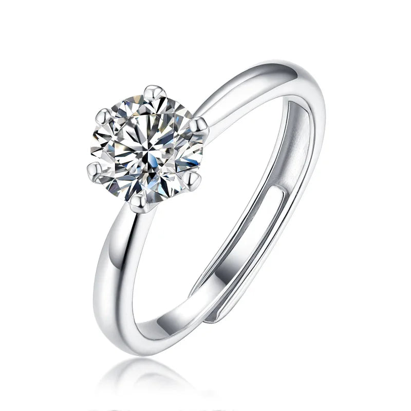 Adjustable Gra Certified R.GEM. Classic 925 Silver Prong Set Moissanite Rings Rhodium Plated 1ct Brilliant Cut Wholesale MegaBDM