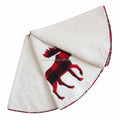42'' White Sherpa Christmas Tree Skirt with Embroidered Moose Buffalo Check Applique Minimum Order 50pcs