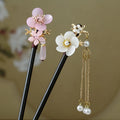 Vintage Hair Stick Floral Pearl Hanfu Hairpin Chopstick Girls Cheongsam Dress Tiaras Sandalwood Hair Clasp Jewelry Retro Bijoux