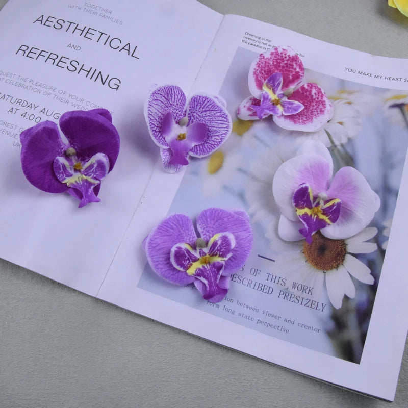 Wholesale Silk Flower 100pcs/opp 8cm Butterfly Orchid Artificial Phalaenopsis Flower Head Home Wedding Decoration