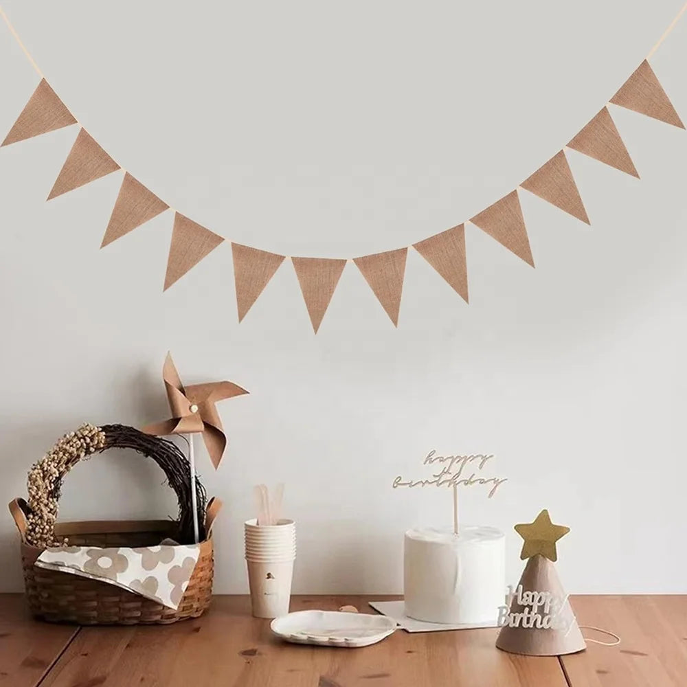 Custom Happy Birthday Banner 100% Natural Jute Burlap Banners for Decor