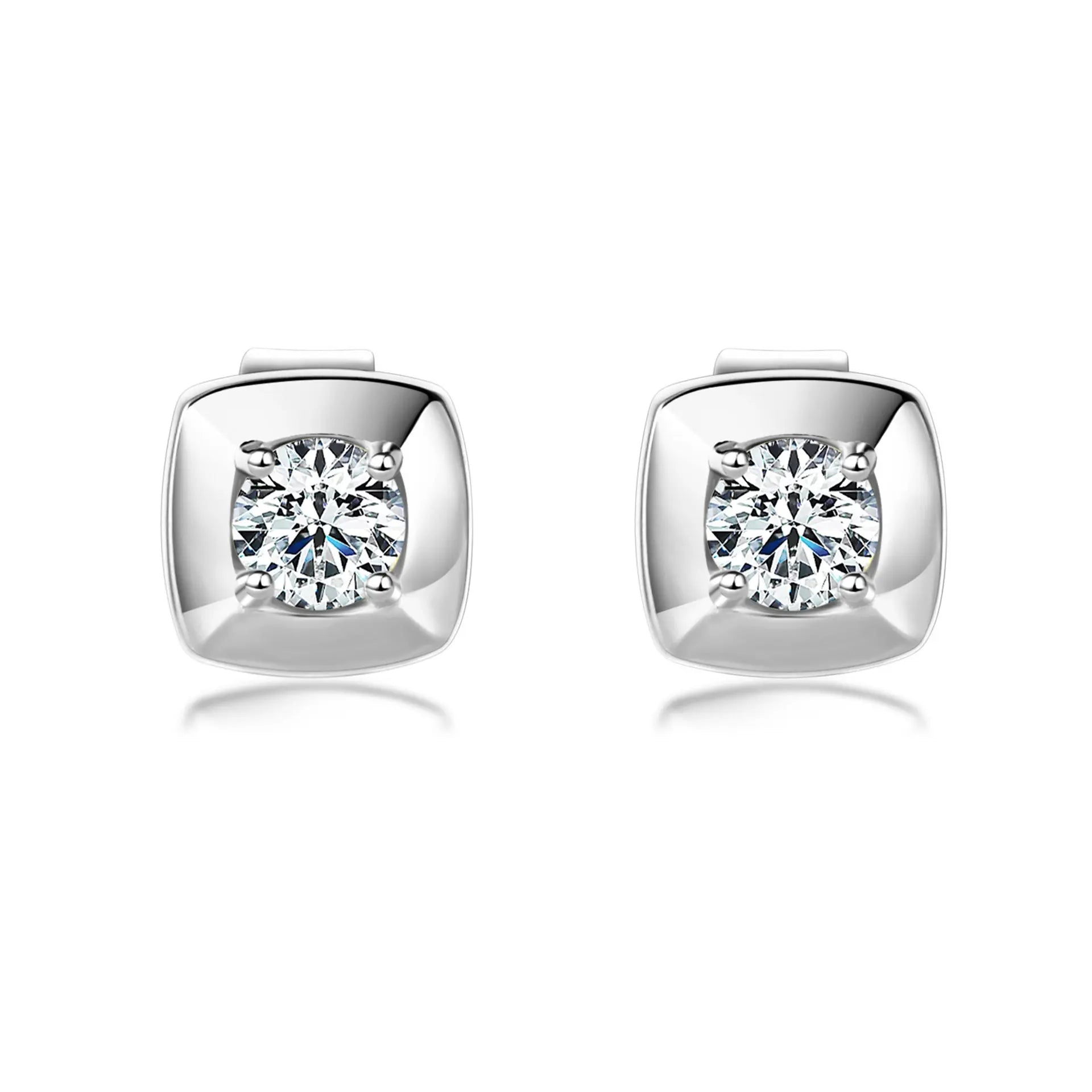 Exquisite Round Brilliant Cut Bezel Square Single Stone VVS Moissanite 0.1ct 3mm 925 Sterling Silver Stud Earrings for Women