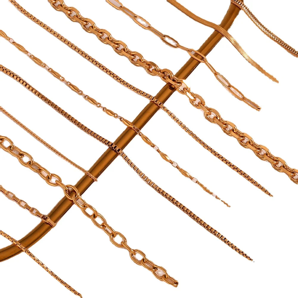 G2023 Pvd 18K Gold Plated Jewelry 316L Stainless Steel Paper Clip Box Chain Necklace Chains for Jewelry Making