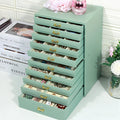 Tall Recycled Leather Jewelry Box Storage with Multiple Drawers Soft Velvet Lining Lady Watch Cosmetics Large Jewelry Wooden Box