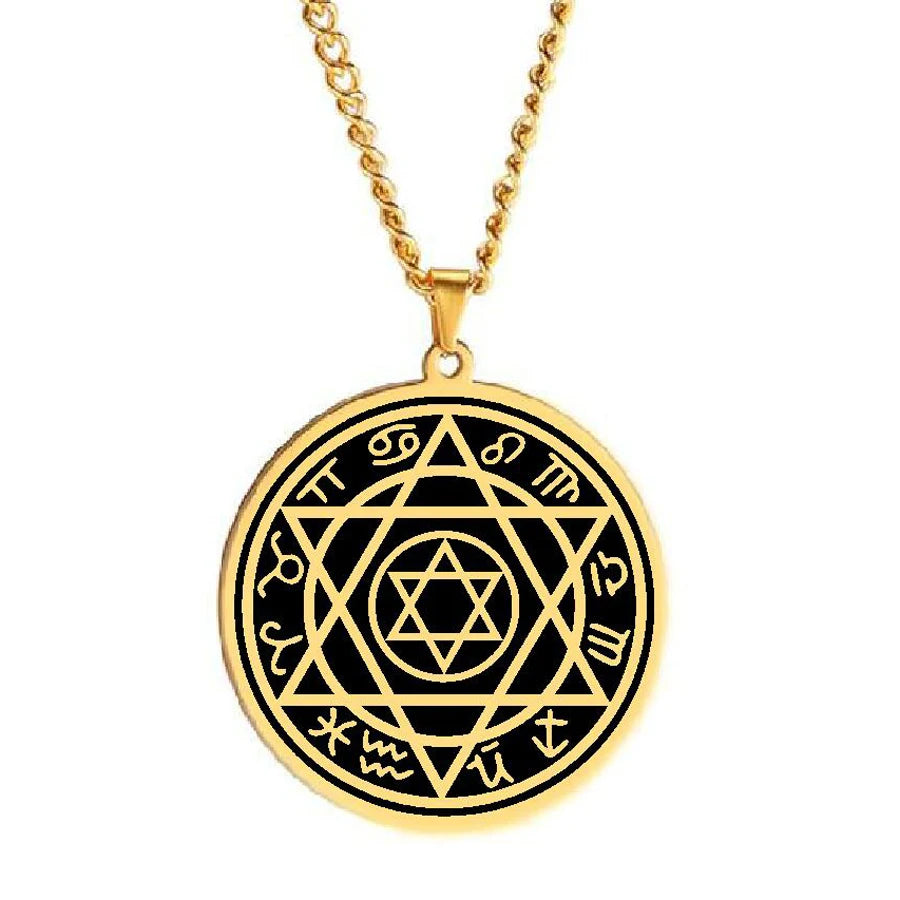 HLSS496 Hexagram Magic Pentagram Rune Charm Six Pointed Star Amulet Talisman Laser Cut Stainless Steel Pendant Necklace