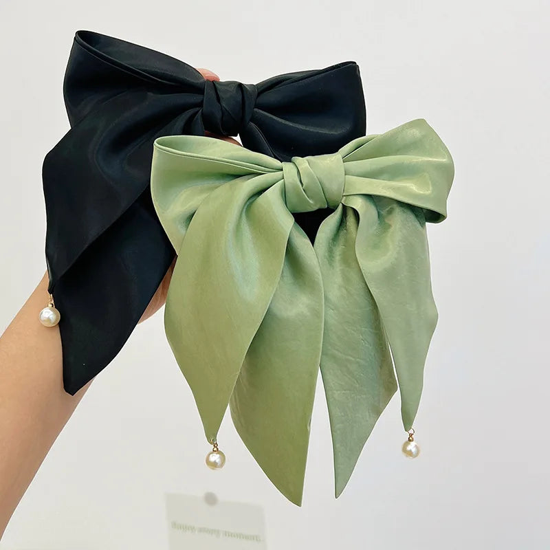 Korean Big Hair Bow Ladies Hair Clip Temperament Latest Hair Accessories Wholesale Barrette Bow Clip Pearl Hairpins