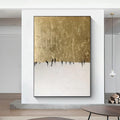 JZ Arts Modern Abstract Art Hand Painted Oil Painting on Canvas with Black White Gold Foil for Hotel Wall Art