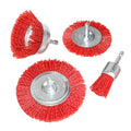 Durable High Efficiency 3" 4" Red Round Shape Assorted Abrasive Wire Brush Wheel & Cup Brush Set for Wood Polishing