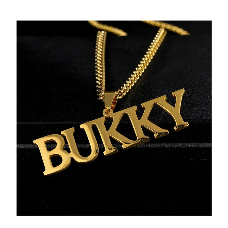 Custom Big Size Letter Hip Hop Jewelry Necklace Stainless Steel Gold Plated Personalized Hang One Circle Name Necklace for Men