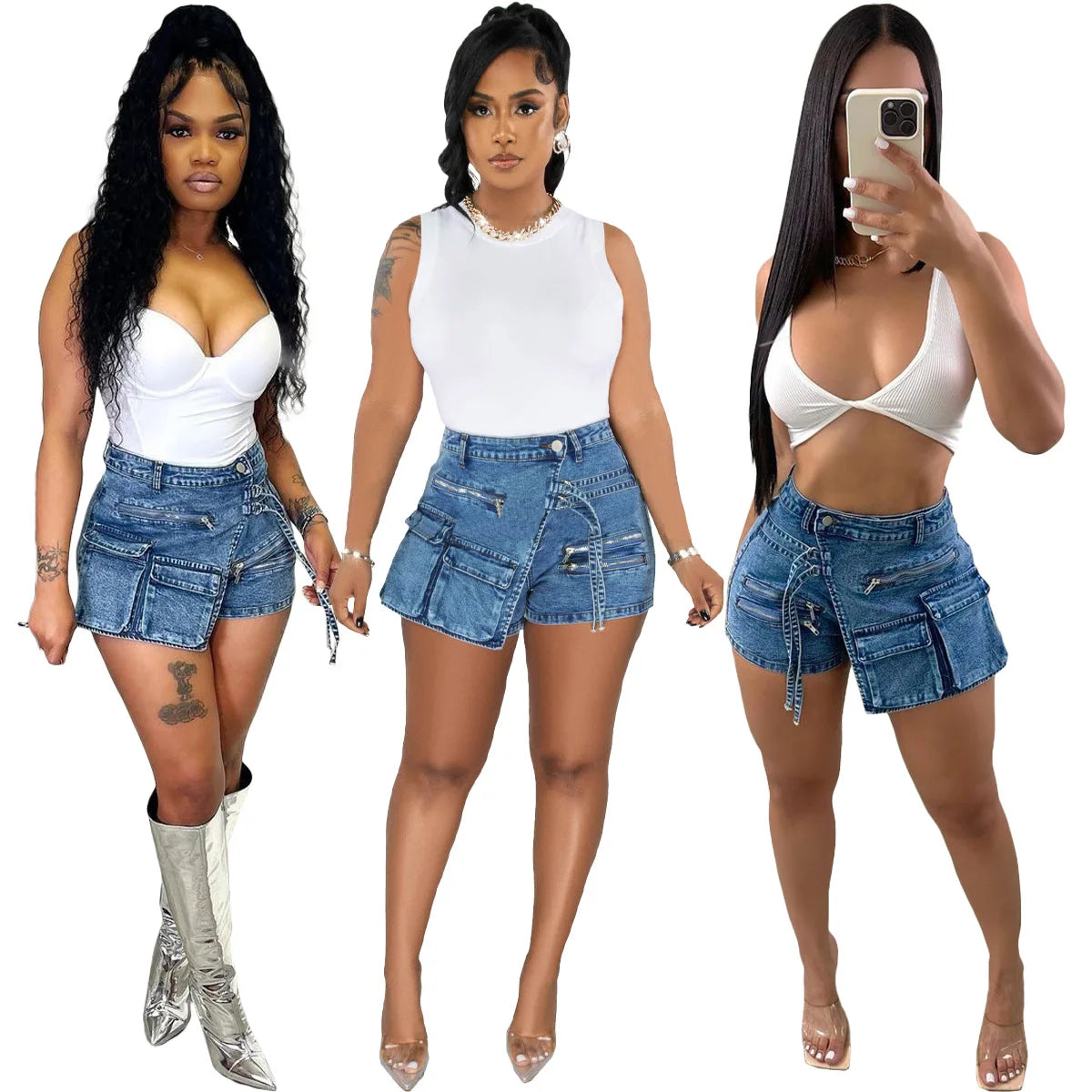 2026 Summer Factory Direct Women Clothes Fashion Low-waisted Zipper Multi-pocket Straight Leg Pants Women's Denim Jeans Shorts