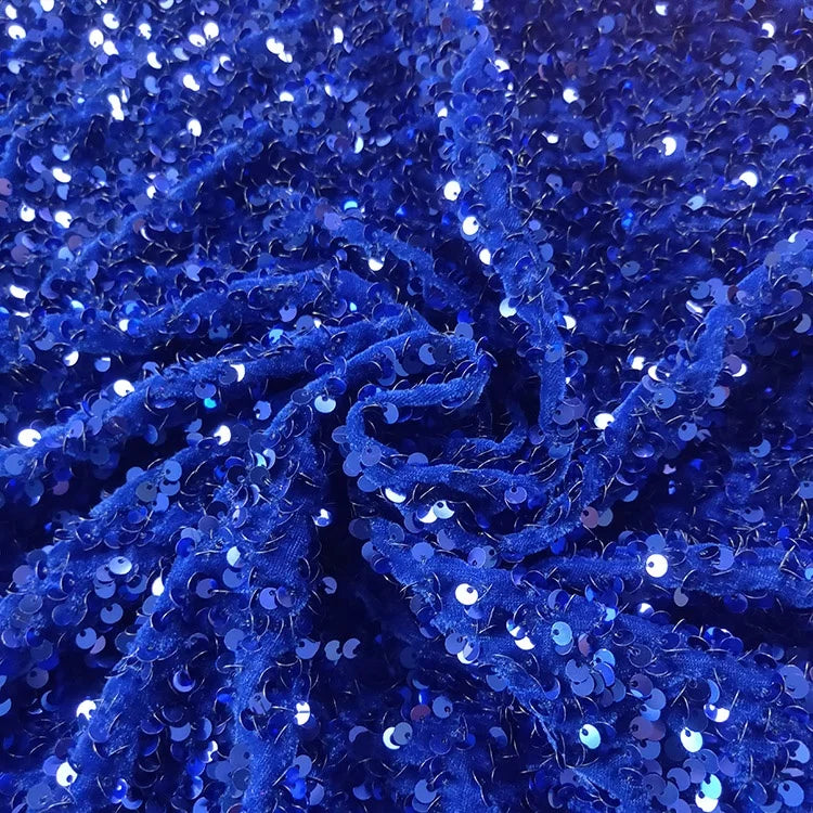 Wholesale Luxury Customized 100% Polyester Velvet Sequin Embroidery Fabric Stretch 350gsm for Girls Dress Clothing