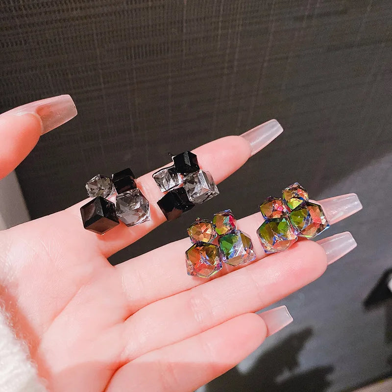 High-end Square Stitching Earrings Elegant All-match Cold Wind Niche Earrings