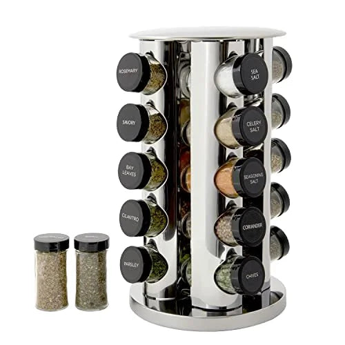 Rotating Stainless Steel Rotating Spice Storage Rack Condiments Shelf Seasoning Jar Set Kitchen Storage Rack for Sale