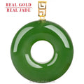 Certified Grade a Spinach Green Natural  Hetian Jade Green Jade Safeness Ring 18k Gold Jade Necklace Men's and Women's