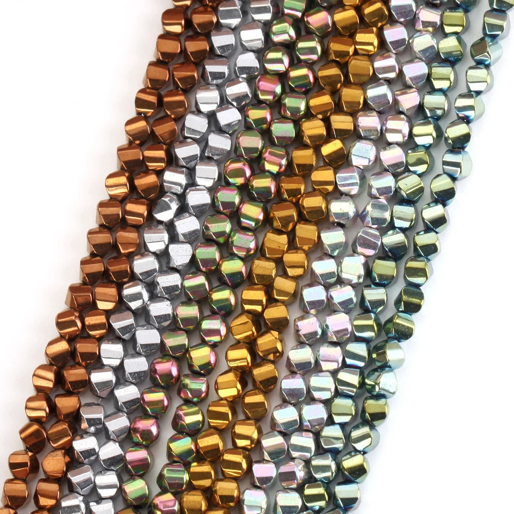3mm 4mm Natural Stone Beads Plated Golds Colorful Twisted Faceted Hematite Spacer Loose Beads for Jewelry Making DIY Bracelet