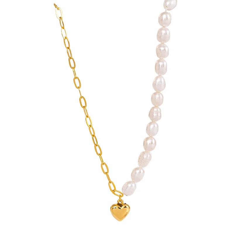 Lady Paperclip Chain love Pendant Nature Pearl Necklace