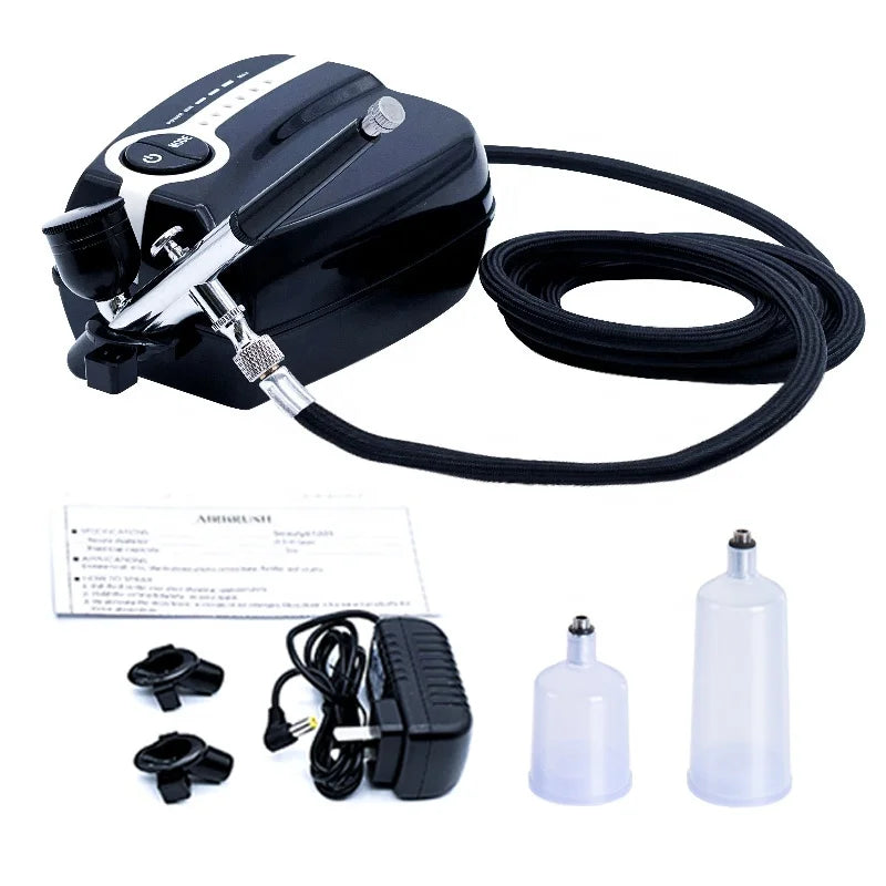 Dual action cake tattoo nail art airbrush makeup machine with auto stop