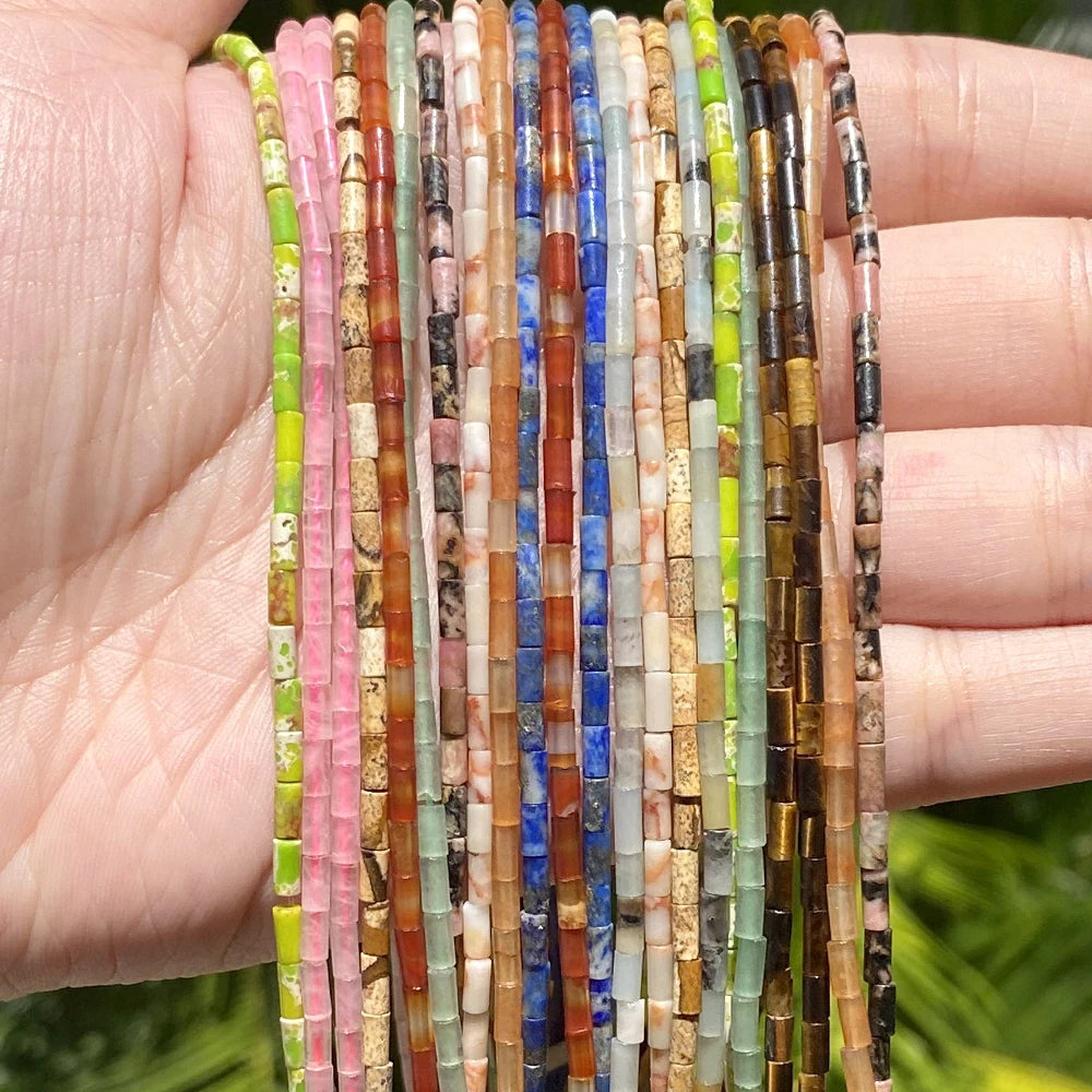 2x4mm Natural Stone Beads Cylinder Tiger Eye Amazonite Round Spacer Loose Beads for Jewelry Making DIY Bracelets Necklace 15''
