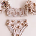 MLY New Trends Sustainable 4 Way Stretch Girls Swimsuit Quick Dry Floral Print Bikini Set One-Piece Swimwear for Kids