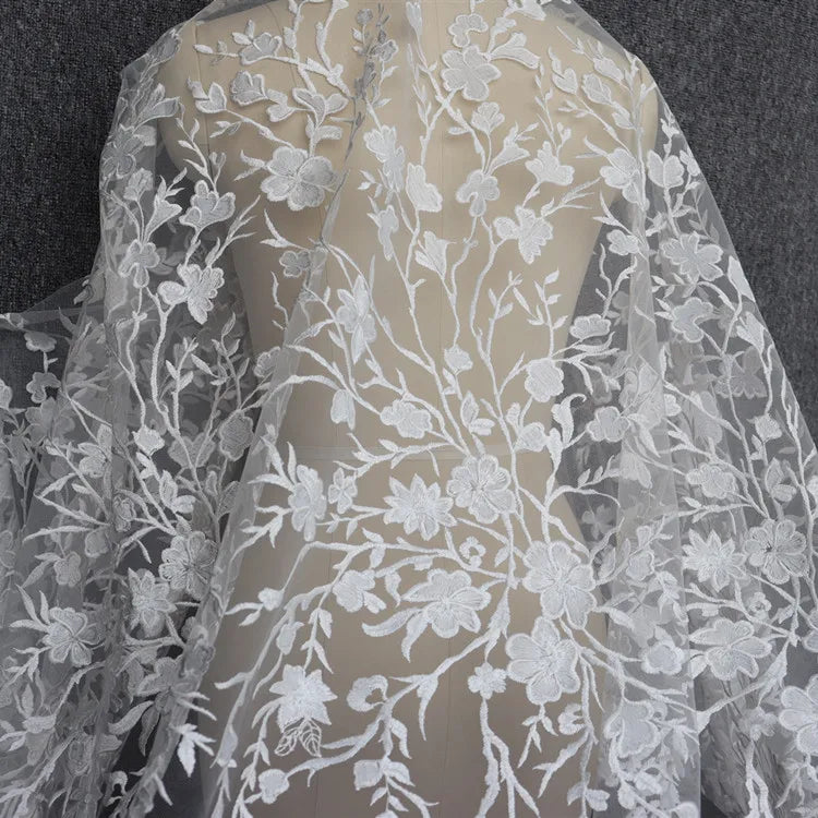White Embroidery Lace Flowers DIY Dress Costume Skirt Sewing Fabric 150cm