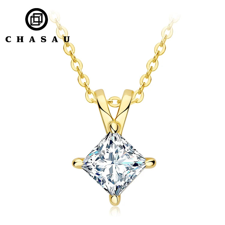1 Carat D Color Moissanite Pendant Necklace 100% 925 Silver Princess Cut Simulated Engagement Chain Necklace