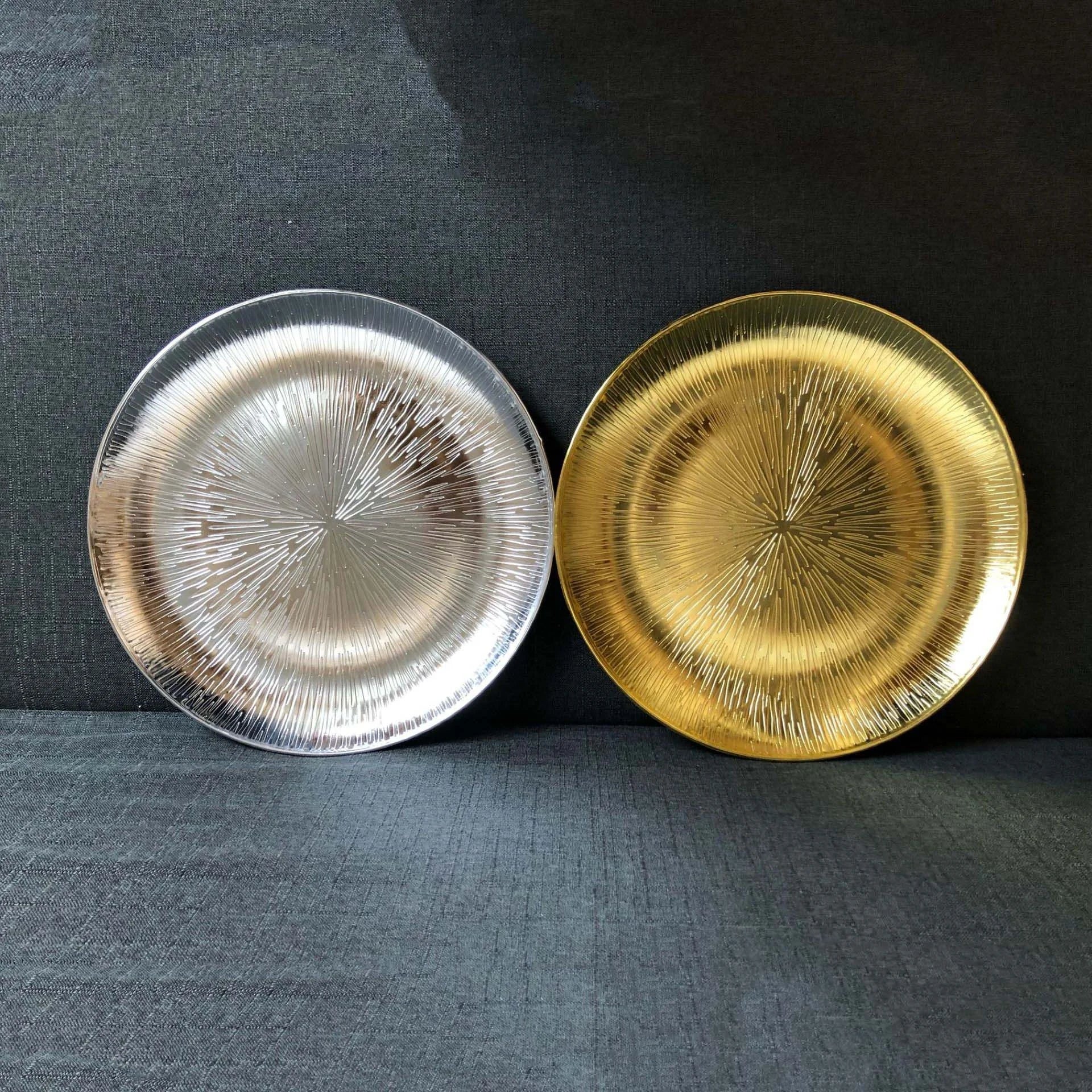 12" Rose Gold Round Firework Pattern Wholesale Gifts Fruit Dish Bowl Tray Decorative Charger Plate Party Holiday Supplies