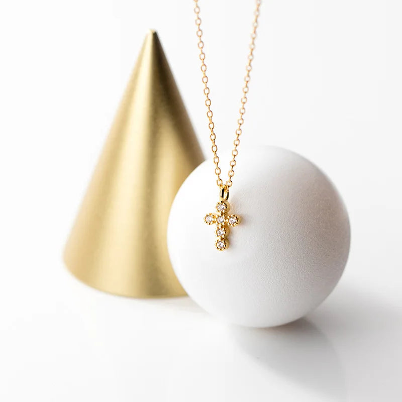 Daidan 925 Sterling Silver Necklace Chain Zircon Cross Dainty Cross 18K Gold Pendant Women Necklace