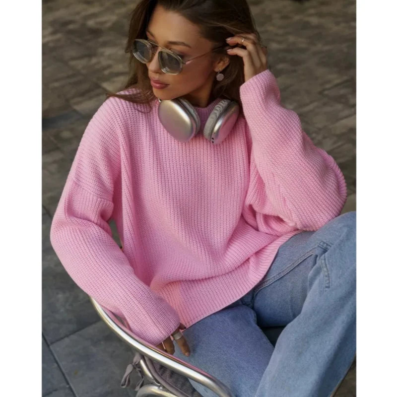 Soft Loose Knitted Cashmere Vintage Women's Winter Solid Pullover Sweater Breathable Anti-Pilling
